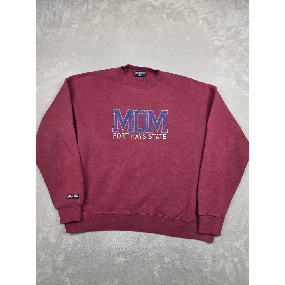 Vintage JanSport Sweatshirt Womens XL Red Fort Hays State Mom Crewneck USA Made